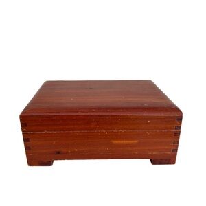 Wooden Box Finger Jointed Square Feet Jewelry Trinket Hinged Lidded Chest